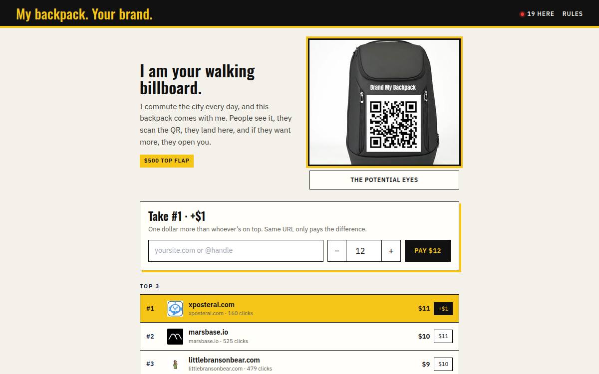 My backpack. Your brand. as it appeared on 03 Oct 2026
