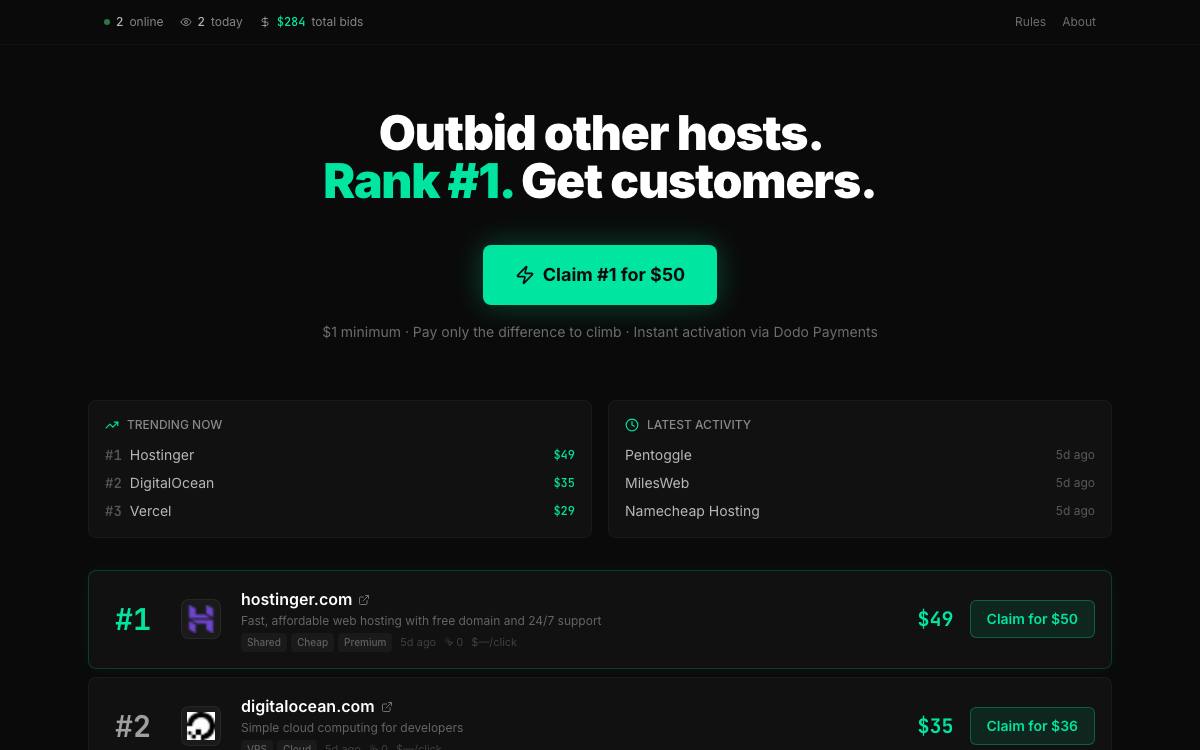 Outbid Host as it appeared on 28 Aug 2026