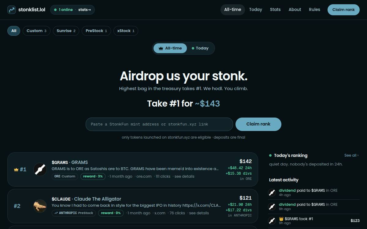 Stonklist Lol as it appeared on 25 Oct 2026